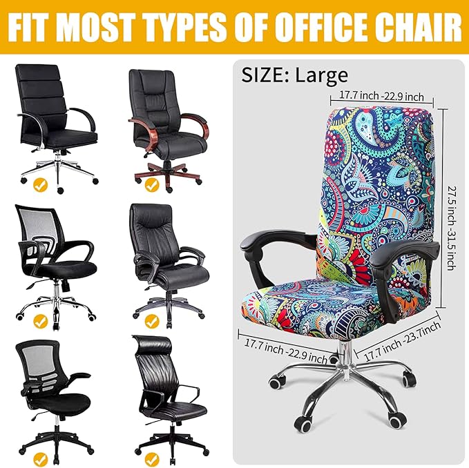 Smiry Stretch Printed Office Computer Chair Covers, Universal Desk Rotating Chair Slipcovers Removable Washable, Soft Fit Anti-Dust Spandex Protector Cover with Zipper, Blue Green
