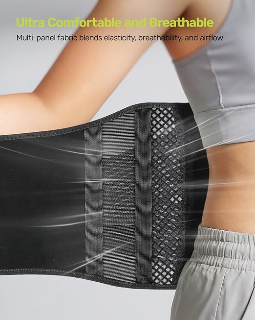 Rakiie Slim Back Brace for Lower Back Pain Relief, Lightweight & Breathable Back Support Brace for Men Women, Ergonomic Light Lumbar Support for Everyday Wear, Light Gray S