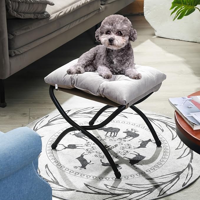 Foldable Upholstered Footstool, Space-Saving Washable Cushion, 18.5"x14.8"x15", 150lb, Indoor/Outdoor - Living Room/Bedroom/Patio Light Grey