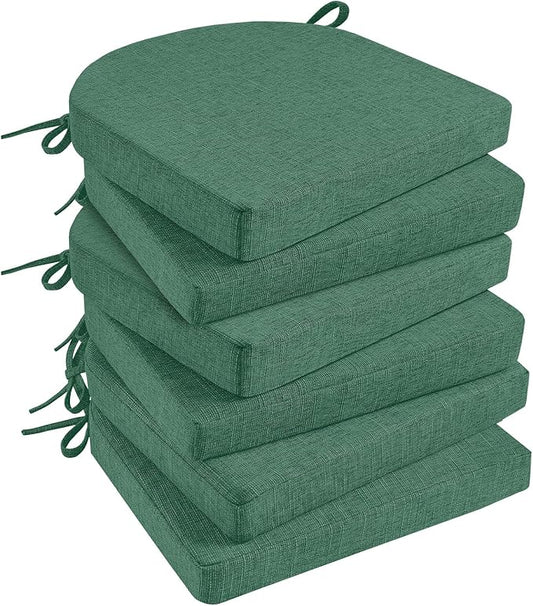 Basic Beyond Chair Cushions for Dining Chairs with Ties and Removable Cover, 2" Thick Seat Cushions for Kitchen Chairs, Set of 6, 17" x 16", Forest Green