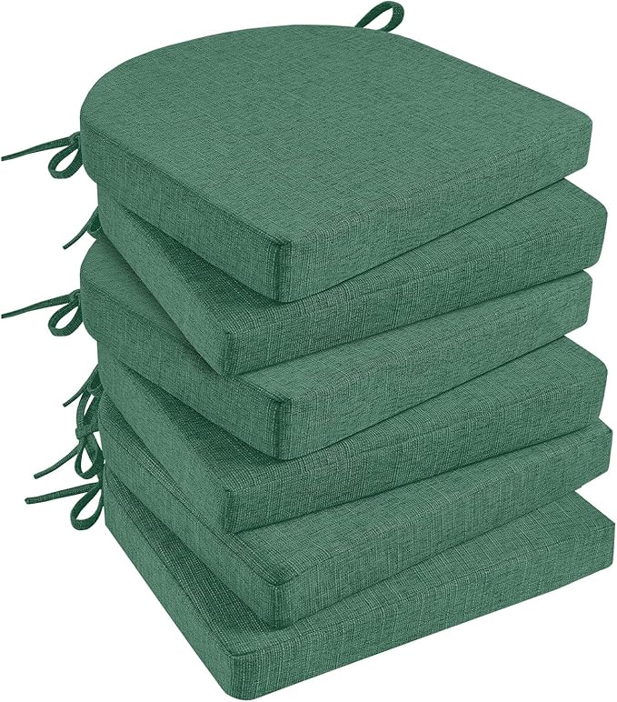 Basic Beyond Chair Cushions for Dining Chairs 6 Pack, Kitchen Chair Cushions with Ties and Non Slip Backing, 16 x 16 inches Chair Pads for Dining Chairs (Forest Green)