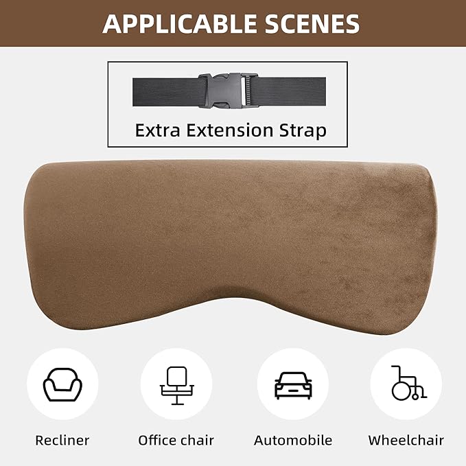 HOMBYS Cervial Neck Pillow for Recliner, Foam Headrest Cushion for Sleeping, Medium Firm Neck Support for Couch, Office Chair and Car, Non-Slip Backing and Elastic Straps, Coffee