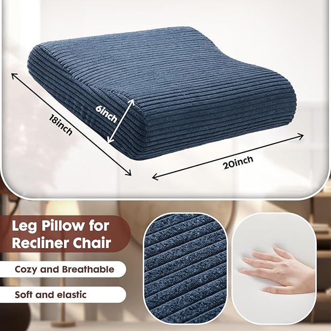 B Shape Corduroy Recliner Foot Pillow, Foam Extra Large Foot Rest Cushion with Adjustable Straps, Suitable for Bed Chair Sofa Headrest Back Lumbar Leg Support Pillow (Navy)