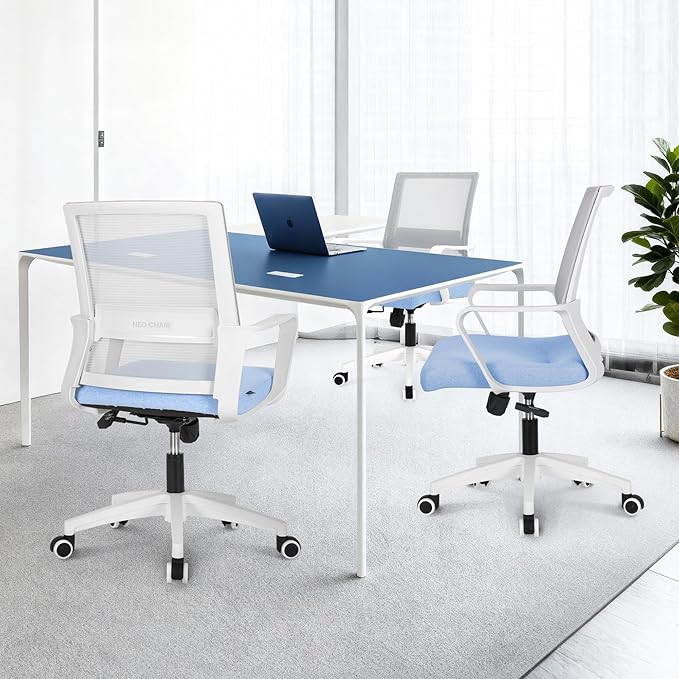 NEO CHAIR Office Chair Gaming Desk Computer Chair Ergonomic Mesh Mid Back with Wheels Lumbar Support Comfy Swivel Adjustable for Home (Sky Blue)