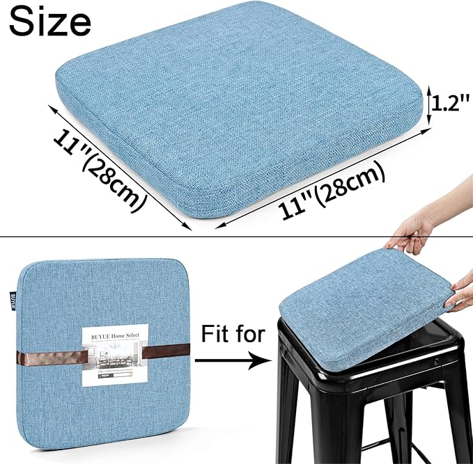 BUYUE Friendly Woven Fabric Magnetic Bar Stool Cushion 1 Piece, Enhanced Anti-Slip Breathable Small Chair Seat Pad for Café Bistro Stackable Metal Stool (Square, Light Blue, 1)