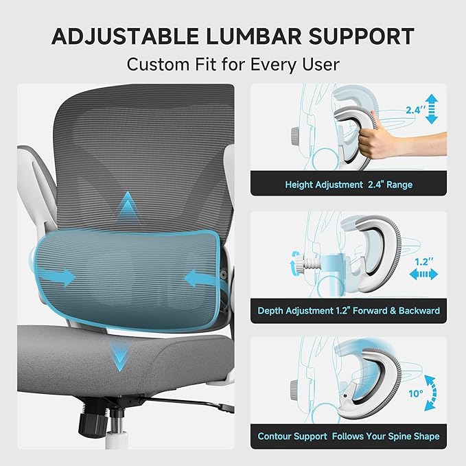Mesh Office Chair, 330LBS Ergonomic Desk Chair with Adjustable Lumbar Support, Executive Computer Chairs for Home Office, White