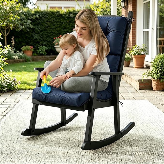 Outdoor Chair Cushions Rocking Chair Cushion, Large Waterproof Patio Seat Pad with Anti-Slip Ties for Adirondack & Rocking Chair 45x21 Inch Lake Blue