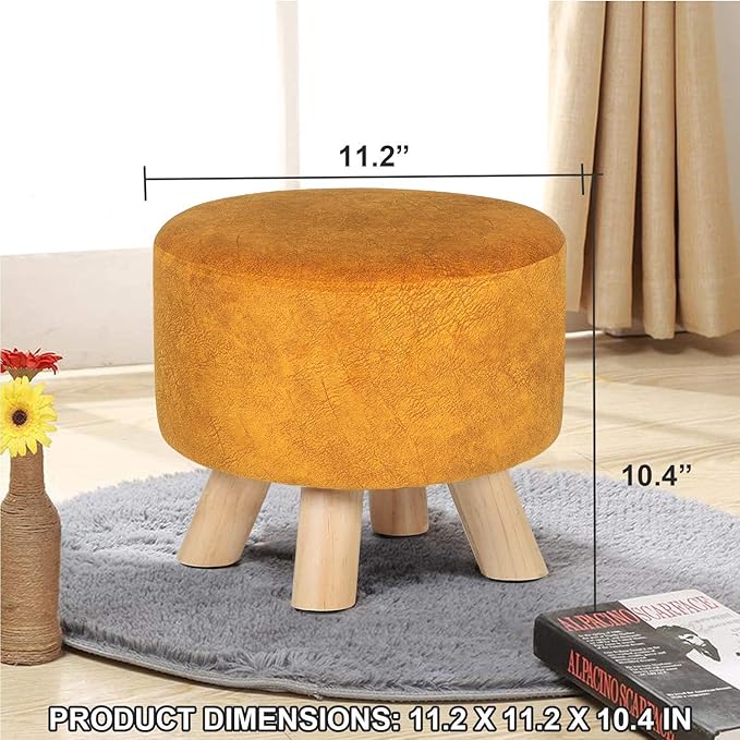 Homebeez Round Ottoman Stool Foot Rest Small Fabric Footstool with Non-Skid Legs (Dark Orange)
