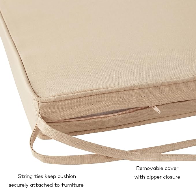 Outdoor 18 inch Square Patio Dining Chair Pads – Comfortable Fiber-Filled Seat Cushions with Ties, Reversible Polyester Fabric - Stone, Set of 4