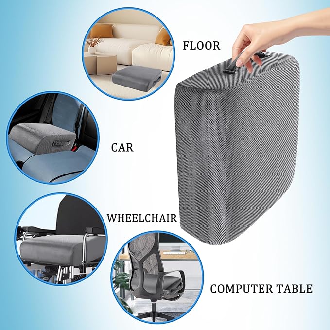 MINUPWELL 6" Extra Thick Office Chair Cushion, 2 Layers Memory Foam Adult Booster Seat Cushion, Thick Wheelchair Cushions, Thick Adult Booster seat Chair Cushion for Car Seat - 18x16x6in -（Grey）