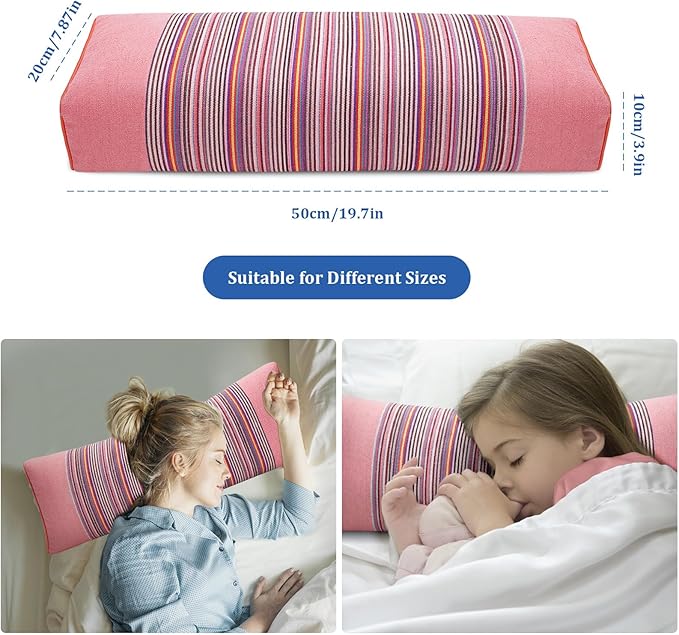 Buckwheat Pillow for Neck Pain Relief 21x8x4in Natural Cooling Cervical Support Adjustable Hull Pillow for Side and Back Sleepers with Night Sweats Organic Hypoallergenic (Light Red)