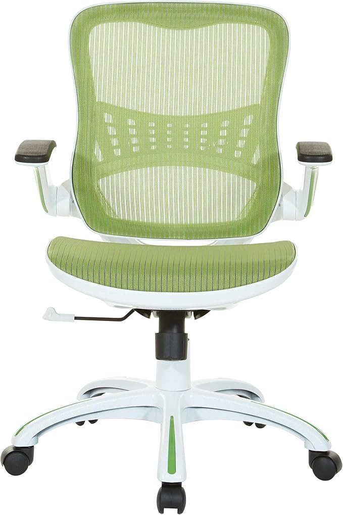 OSP Home Furnishings Riley Ventilated Manager's Office Desk Chair with Breathable Mesh Seat and Back, White Base with Green
