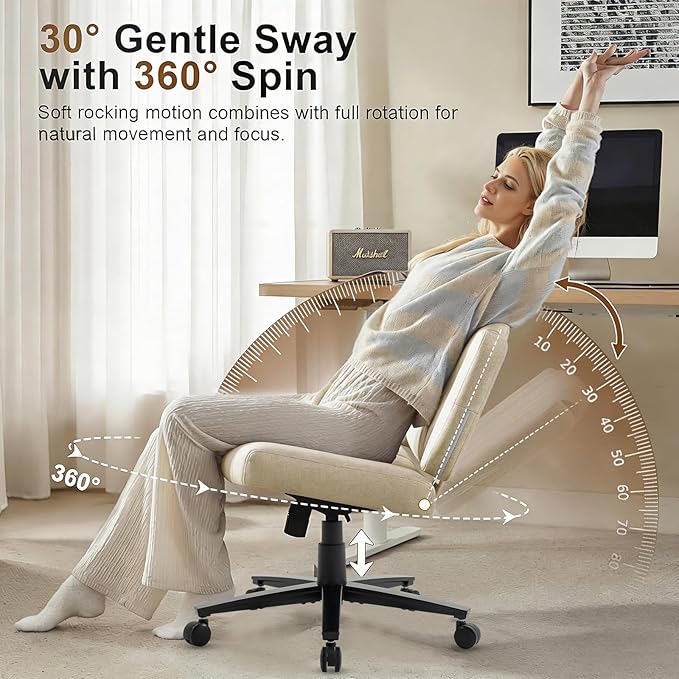 Vigosit Criss Cross Office Chair, Plush Oversized for Cross-Legged Sitting, Adjustable Arms & 360° Swivel Casters - for Home Office, Study, Gaming, Vanity, Comfortable Computer Chair(White)