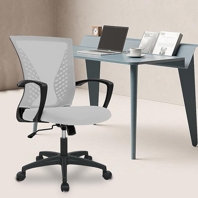 PayLessHere Office Computer Gaming Chair Ergonomic Mesh Desk Chair Adjustable Video Game Chairs with 360 Degrees Swivel Wheels Armrest Lumbar Support for Home Office,Grey