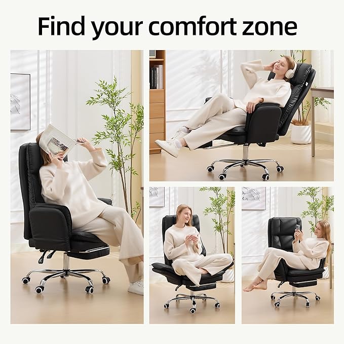 TonghuaS Criss Cross Office Desk Chair with Foot Rest and Flip Armrests for Pets Friendly & Extra Space, Comfortable Ergonomic Reclining Gaming Computer Chair with Lumbar Pillow(Faux Leather Black)