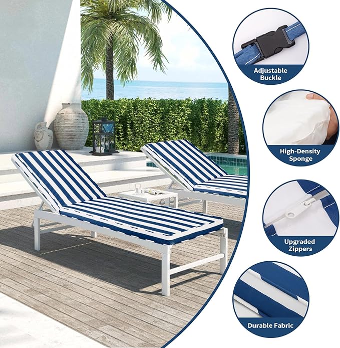 Outdoor Chaise Lounge Cushions for Patio, 72"x22"x3" Lounge Chair Cushions Set of 2, Waterproof Replacement Seat Cushions for Outdoor Furniture