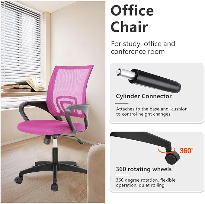 PayLessHere Home Office Chair - Adjustable Ergonomic with Lumbar Support, Armrest, High Density Mesh, 360 Degree Swivel (Pack of 2, Pink)