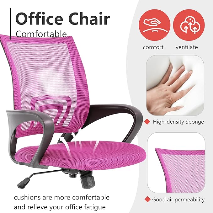 PayLessHere Office Computer Chair Ergonomic Cheap Desk Chair Adjustable Comfortable Mid Back Task Rolling Swivel with Lumbar Support for Home Office (Pack of 2, Pink)