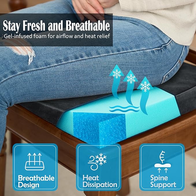 2'' Thick High-Density Foam Indoor Chair Cushions | Dining Chair Pads with Ties, Removable Washable Cover, Kitchen Chair Cushions 17"x16", Charcoal Gray 2 Pack