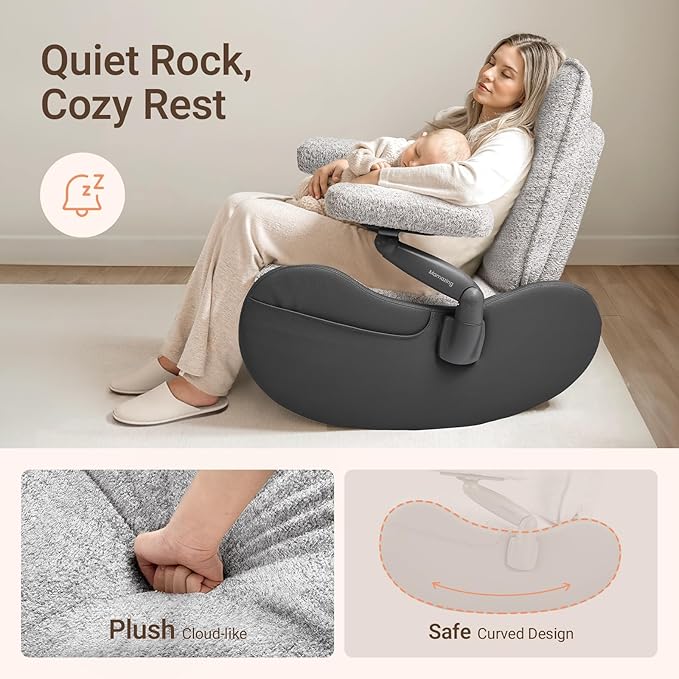 MAMAZING Lullabud Nursery Rocking Chair Glider with Adjustable Armrests for Breastfeeding, Upholstered Nursing Chair with Removable Cover for Mom and Baby(Black/Grey)