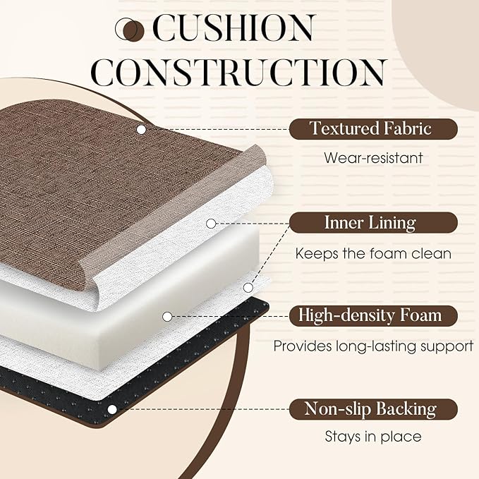 Basic Beyond Chair Cushions for Dining Chairs with Ties and Removable Cover, 2" Thick Seat Cushions for Kitchen Chairs, Set of 6, 17" x 16", Brown