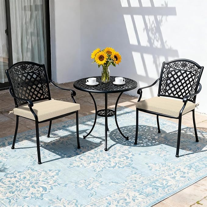 LVTXIII Outdoor Seat Cushions Set of 4 Square Corner Chair Cushions with Ties, Patio Chair Pads for Home Office and Patio Garden Furniture Decoration 19"x19"x2", Strip Beige