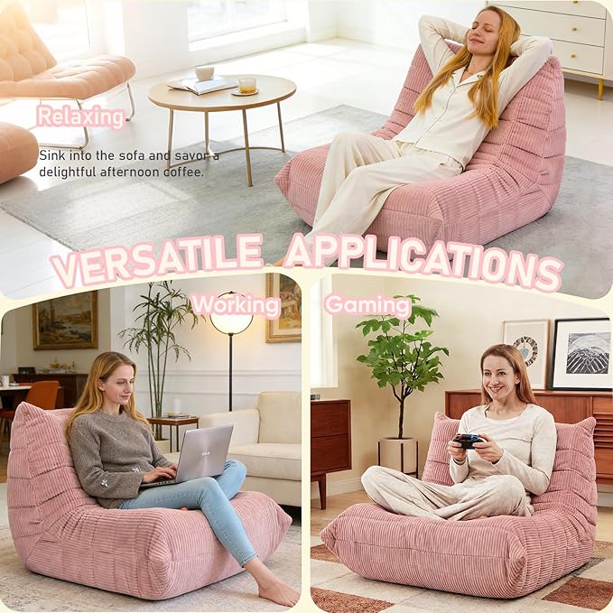 Trenda Bean Bag Chairs for Adults - Comfy High-Density Foam Fireside Chair, Adult Size, Soft Corduroy Cover Beanbag Couch, Versatile for Living Room, Bedroom, Dorm, Reading & Gaming (Pink)