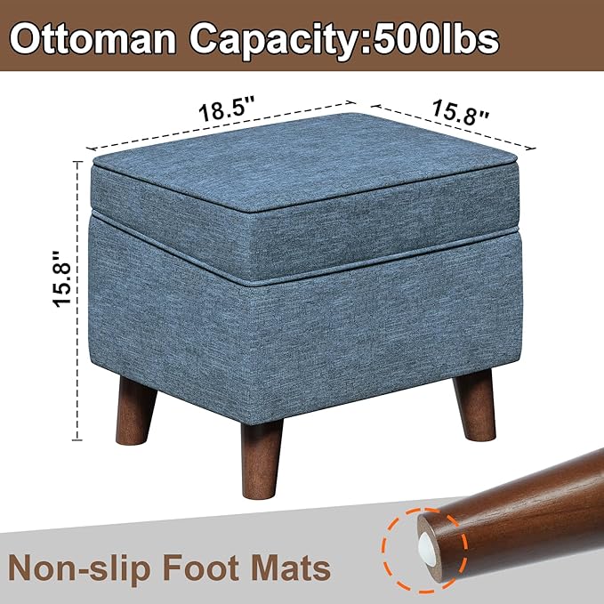 FAGAGA Foot Rest with Adjustable Cover, Storage Ottoman Dorm, Footstool and Sitting Stool, Ottoman Foot Stools for Living Room, Bedroom, Dorm, Blue