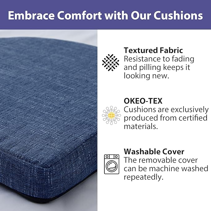 IPYNBAP Chair Cushions for Dining Chairs, Kitchen Chair Cushions, 16'' x 16'' x 2'', Non Slip Indoor Seat Cushions, Chair Pads for Dining Chairs with Ties & Removable Cover, Set of 4, Navy