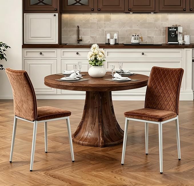 Lightdot Dining Chairs Set of 2, Accent Parsons Diner Chair Upholstered Fabric Stylish Kitchen Chairs with Metal Legs and Padded Seat for Dining Room, Vanity, Living Room, Bedroom Office,Brown
