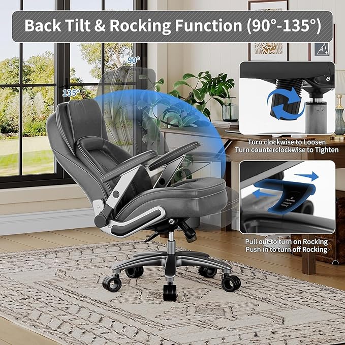 Big and Tall Office Chair, 600lbs Heavy Duty Desk Chair with 5D Arms, Adjustable Lumbar Support & Height, Tilt Function, PU Leather High Back Ergonomic Executive Computer Chair