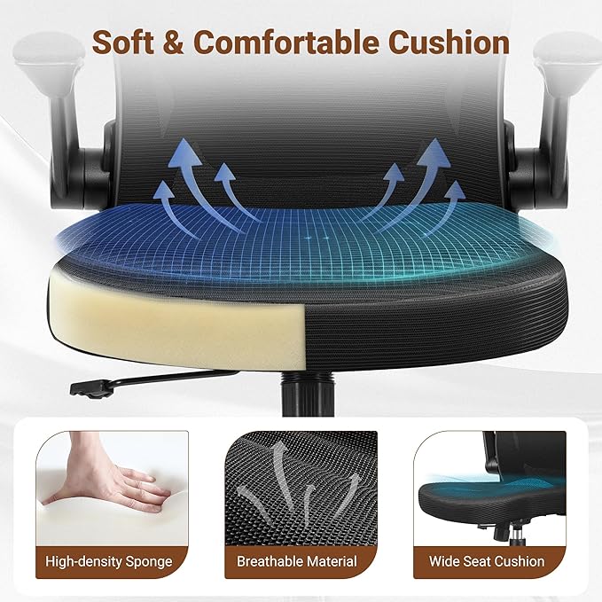 BESTFAIR Ergonomic Office Chair, Mesh Computer Desk Chairs with Lumbar Support, Swivel Desk Chair with Flip-up Arms and Adjustable Height, Black, 8-Pack
