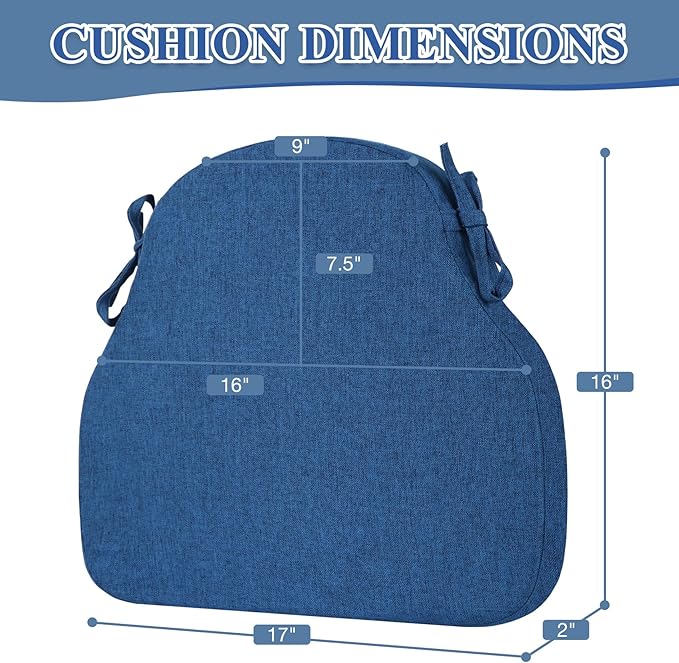 Navy Blue Winsor Chair Cushions with Ties, Dining Kitchen Chair Seat Pads Non Slip Removable Washable Cover 17"x16" Set of 2