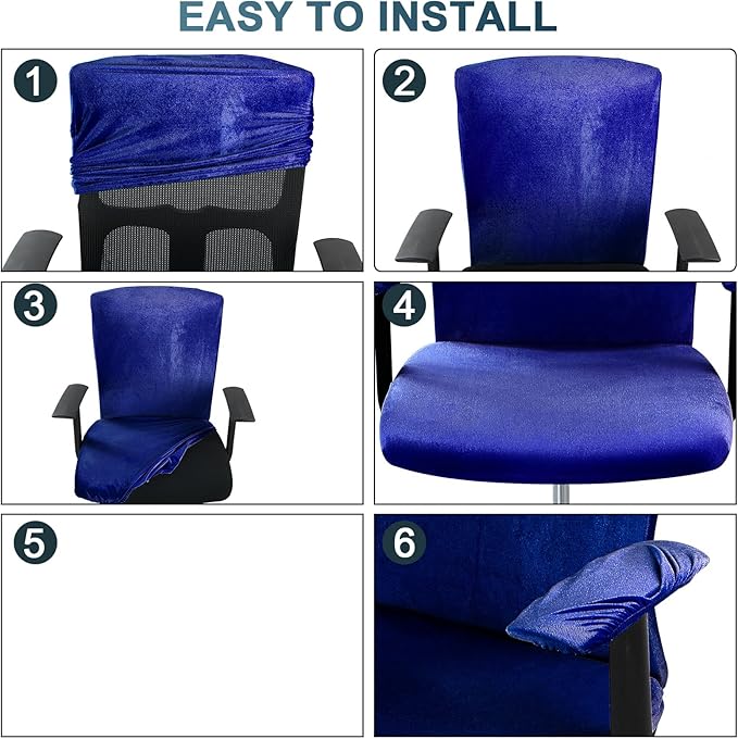 Tallew 4 Pcs Office Chair Covers Set Computer Universal Protective Stretchable Chair Seat Covers Desk Armrest Slipcovers Pads Office Cushion Backrest for Rotating(Dark Blue)