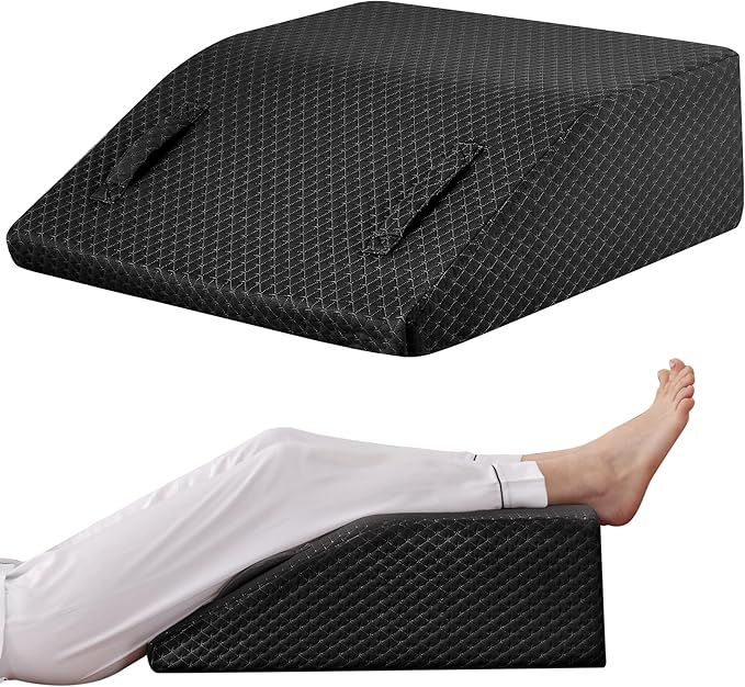 Ruqmuis Leg Elevation Pillow for After Surgery, 8inch Foam Leg Elevating Pillow for Swelling and Blood Circulation, Leg Wedge Pillow for Sleeping, Knee Pillow for Knee Hip Ankle Pain Relief, Black