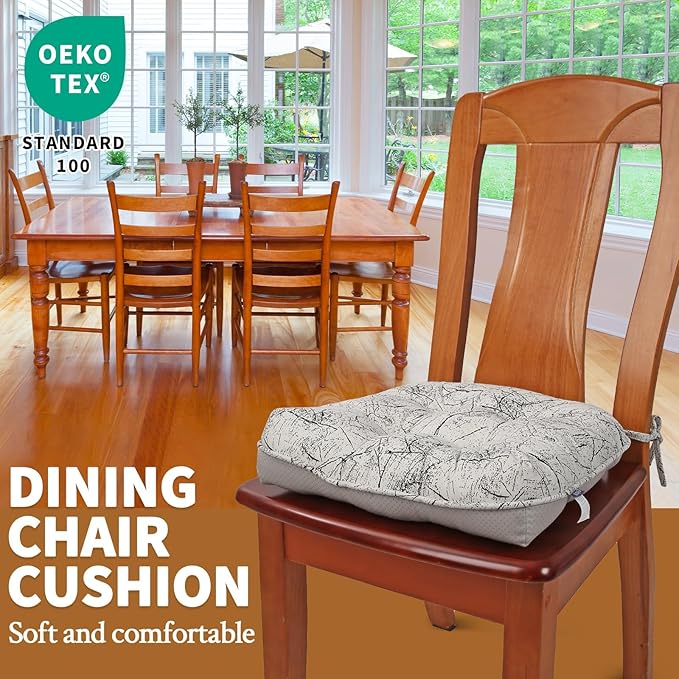 Marble Pattern 3" Chair Cushion for Dining Chair, Filling Bite-Size Memory Foam U-Shaped Seat Cushions for Kitchen Chairs, Non-Slip Indoor Chair Pad with Ties, 1 PCS, White