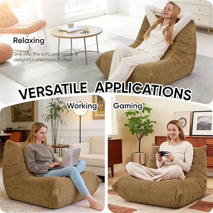 Trenda Bean Bag Chairs for Adults - Comfy High-Density Foam Fireside Chair, Adult Size, Soft Corduroy Cover Beanbag Couch, Versatile for Living Room, Bedroom, Dorm, Reading & Gaming (Brown)