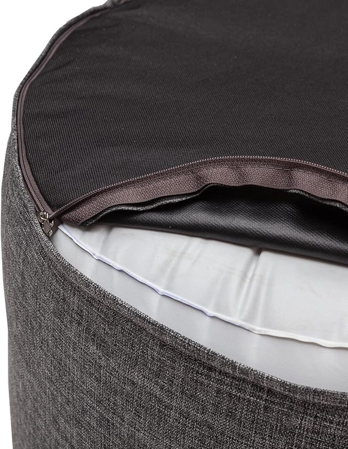 QILLOWAY Inflatable Outdoor Ottoman for Patio, Waterproof Round Pouf, Inflatable Foot Rest, Outdoor Footstool for Poolside, Garden，Camping,Charcoal Grey,Black
