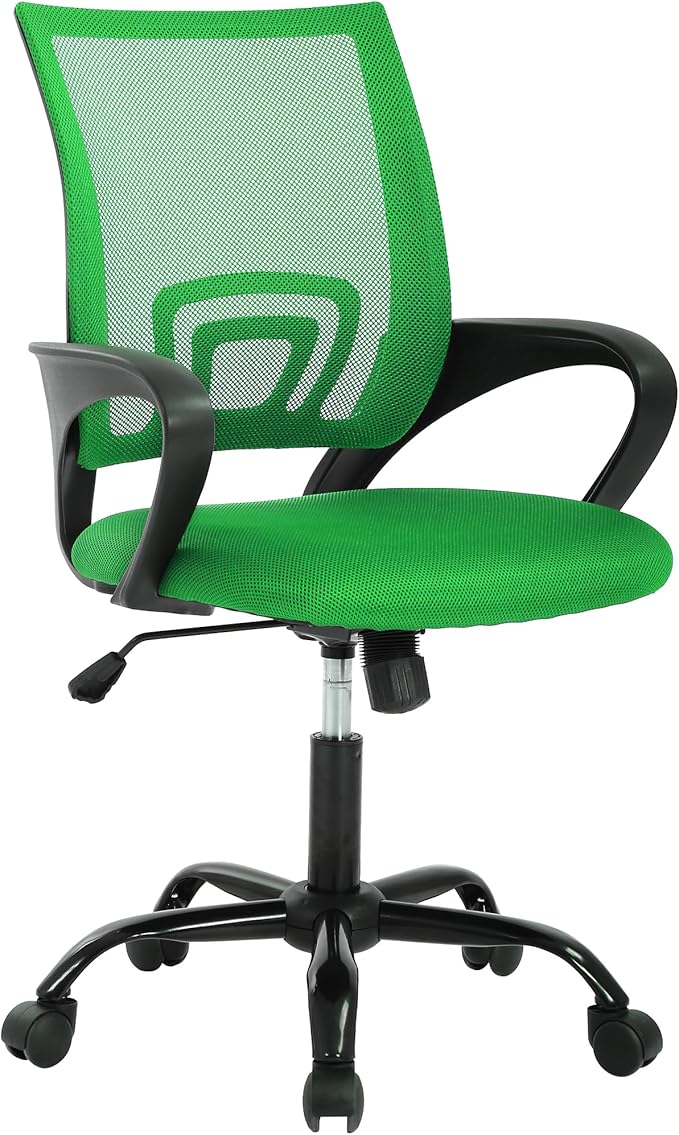Ergonomic Office Chair with Lumbar Support - Breathable Mesh Computer Chair, Adjustable Height & Tilt, 360° Swivel for Home/Office, Metal Base, Green