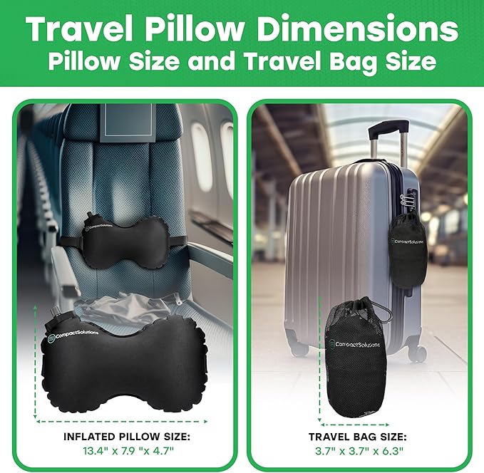 Inflatable Lumbar Pillow for Airplane Travel - Travel Lumbar Pillow - Suitable for Men and Women of All Ages - (Free eBook with Tips and Stretches for Travelling with Back Pain)
