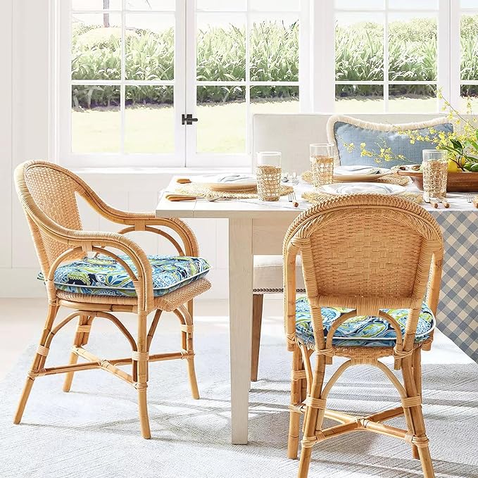 DYTXIII Set of 4 Outdoor Chair Cushions with Ties,Water Repellent Patio Chair Pads 17"x 16" for Outdoor Furniture,Round Corner Seat Cushions for Garden Yard Kitchen Paisley Lapis Green
