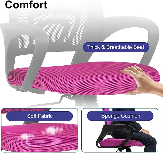 Computer Desk Chair,Work Chairs for Home Office,Ergonomic Office Chair with Lumbar Support,Mesh Office Chair with Arm and Wide Comfortable Seat,Adjustable Rolling Office Chair,Pink