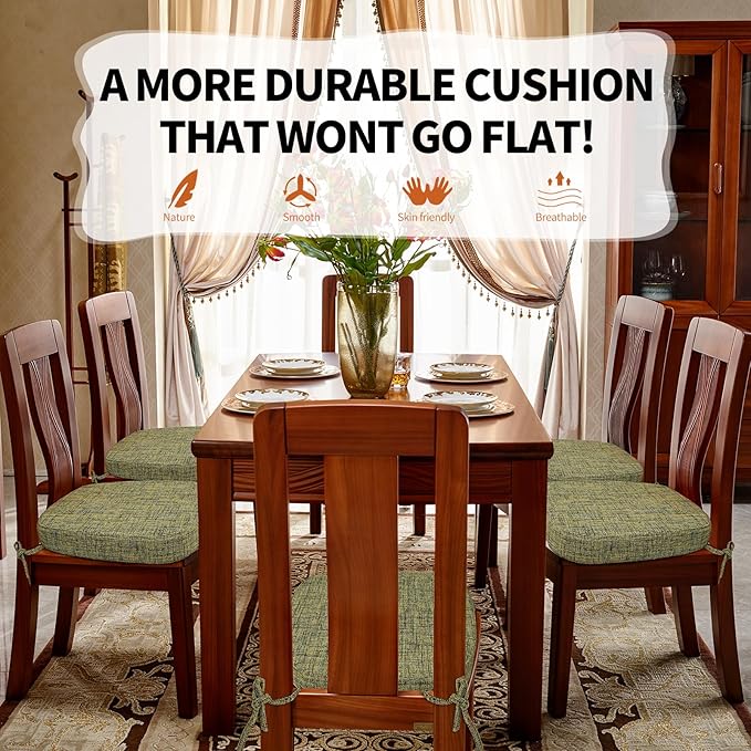 SINOSSO Thickened 2.5" Dining Chair Cushions, Soft Blended High Density Support Foam Kitchen Seat Cushions with Ties, U-Shaped Non-Slip Indoor Chair Pads, 16.5" x 16", 4 PCS, Yellow