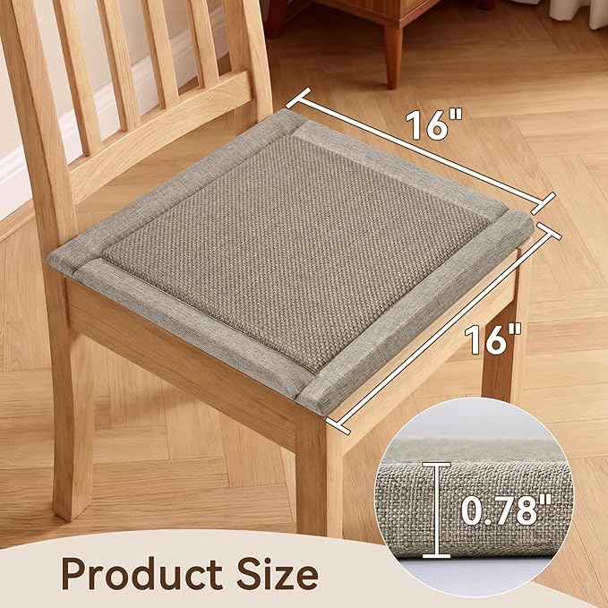 YDKGL Dining Chair Cushions Set of 4, Woven & Memory Foam Kitchen Chair Pads, Non Slip Backing Indoor Seat Cushion for Dining Room, Bar, Patio(4Pack,Brown)