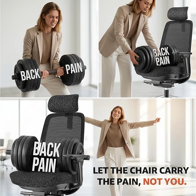 ErgoSift M2 Office Chair Ergonomic Desk Chair High-Back Mesh Desk Chair with Adjustable Lumbar Support and Headrest 4D Armrests for Long Hours Sitting Black