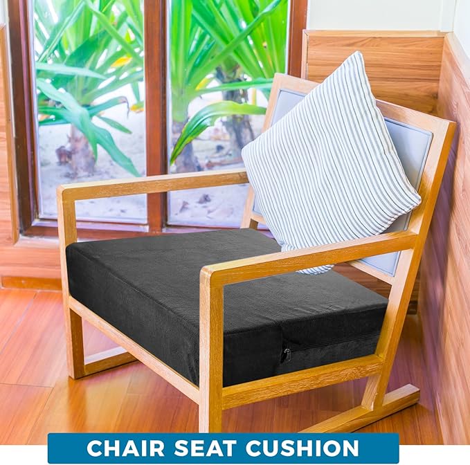 Menkxi 20 x 20 x 5 Inch Recliner Cushions for Elderly, Thicken Memory Foam Seat Cushion, Square Chair Cushions Non Slip Pads for Recliners, Armchairs, Relief and Comfort(Black)