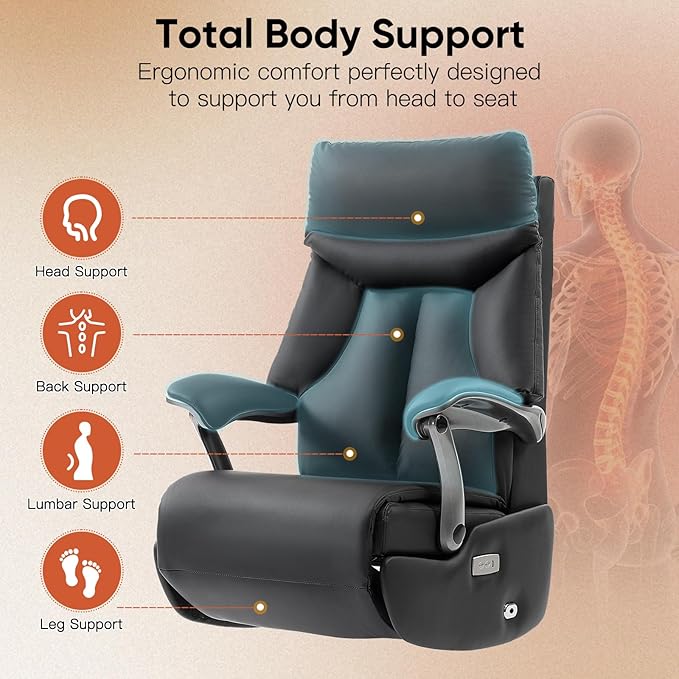 ECOTOUGE Electric Executive Office Chair with Footrest, 400LBS Big and Tall Office Chair, Comfortable Ergonomic Recliner Chair for Home Office, Studio or Gaming Room, Black