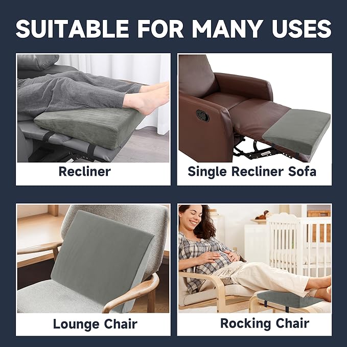 MABOZOO Wedge Recliner Leg Pillow, Foam Extra Large Foot Rest Cushion with Adjustable Straps, Recliner Footrest Extender Leg Elevation Pillow Wedge Pillow for Recliner, Bed, Sofa, Couch (Gray)