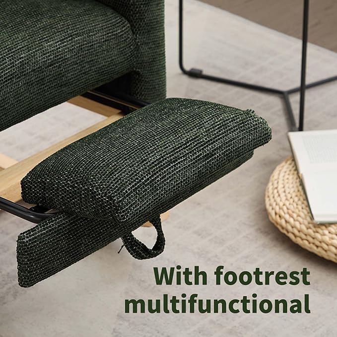40" Fabric Nursing Rocking Chair, Nursery Chairs with Adjustable Foot Rest, High Backrest Upholstered Arm Chair with Side Pockets, Wood Rocking Chair for Living Room, Bedroom, Baby Room (Dark Green 1)