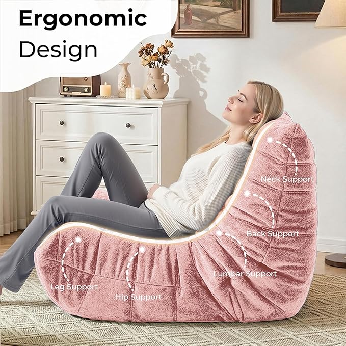 HABUTWAY Bean Bag Chair, Giant Bean Bag Chairs for Adults, Bean Bag Sofa with Filler Faux Fur, Memory Foam Bean Bag Couches Fireside Lazy Sofa for Living Room, Bedroom, Office (Pink)